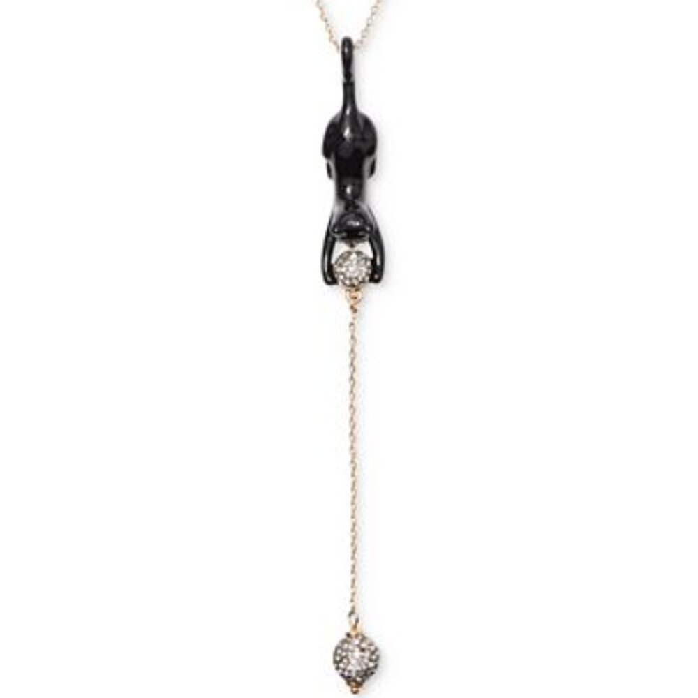 Gold-Tone Crystal Ball & Cat Lariat Necklace